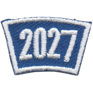 The Year 2027 Segment Patch is a blue embroidered patch with white trim, featuring the number "2027" in large white numbers.