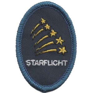 The Starflight 3rd Year Tenure Patch (Copy) is an oval blue patch featuring gold embroidered stars in an arched trail, with "STARFLIGHT" stitched in white below.